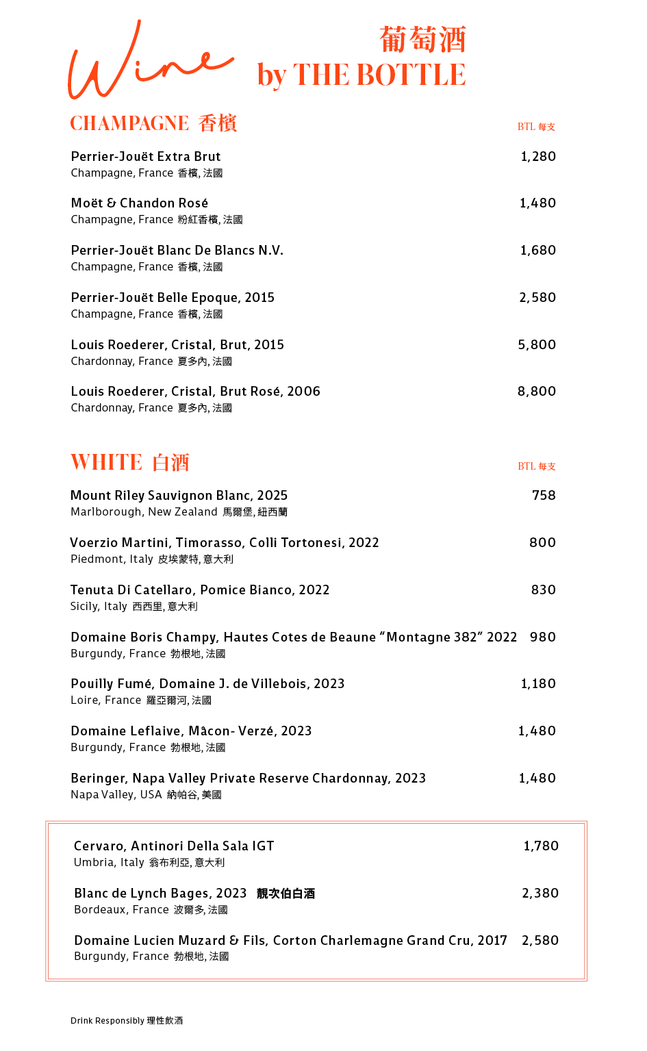 Drinks Menu